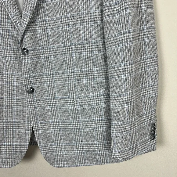 TOMMY HILFIGER Blazer Jacket Sport Coat Mens 46S Gray Blue Glen Plaid Preppy